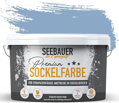 SEEBAUER diy Sockelfarbe Blau 2,5L für Außen (No. 837 Luxury Passion) Rissfüllende Spezialfarbe für Fassade, Sockel und Dach - Geeignet für Putz, Mauerwerk und Beton