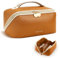 Prite Grande Capacité Trousse de Maquillage pour Femme Trousse de Toilette en Cuir PU Vanity Imperméable pour Voyage avec Séparateur Transparent et Poignée (Marron)