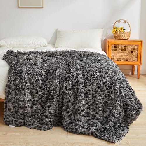 XeGe Luxus Kunstfell-Leopardenmuster-Decke, Weiche Gepardenmuster Flauschige Bettdecke, Schilfartiger Plüsch Deko-Decke für Sofa, Flauschige Tierdruck-Decke für Sofa Bett, Hellgrau, 152x228 cm