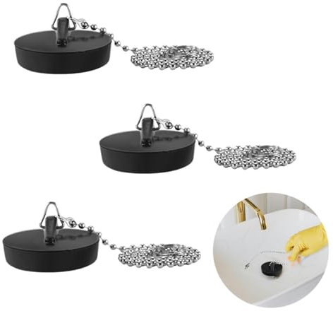 Tapones de Drenaje de Goma,3 Piezas Tapón de Fregadero con 40cm Tapón de Fregadero Cadena de Acero Inoxidable Desagües Tapones Tapón de Desagüe para Bañera,Cocina,Baño (40 mm a 45 mm)
