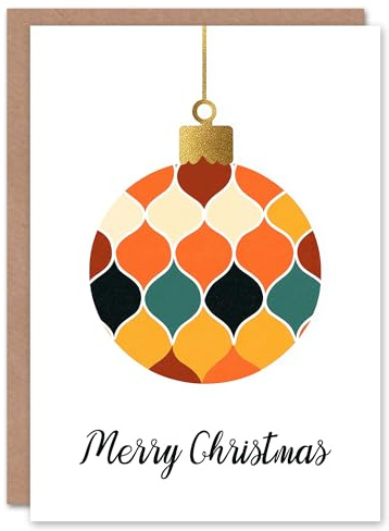 Artery8 Single Mid Century Modern Colourful Bauble Blank For Him Or Her Art Christmas Card