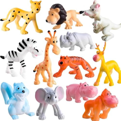 XNAUVOI 12 Stück Cartoon Wildtiere Figuren Set,Mini Wild Zoo Tiere Figuren,Wildtier Figuren Spielzeug,Mini Tier Kuchendeckel,Realistisches Dschungel Tiermodell for Toddlers Birthday Gift