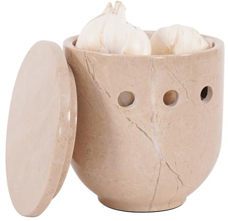 SPESHSTONES Marmor-Knoblauchhalter für Theke, 11,4 cm, Beige, handgefertigter Knoblauchhalter für frische Knoblauchzehen, Aufbewahrungsbehälter für Geschenke, Knoblauchschoner für Küchenarbeitsplatte