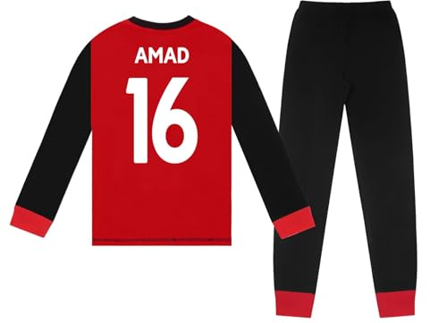 Manchester United FC Boys Amad 16 Long Pyjamas Red 13-14 Years