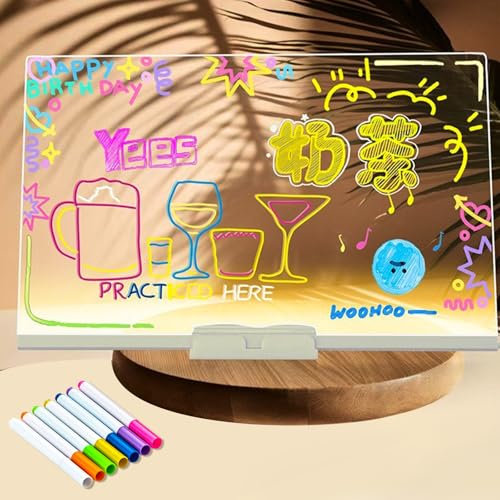 LED-leuchtende Acryl-Nachrichtentafel 30x20 cm Abwischbar Doppelseitige Whiteboard mit 7 trocken 7 Neonstiften 20x30cm LED Note Board Transparente Acryl Tafel für Zuhause Büro Schule