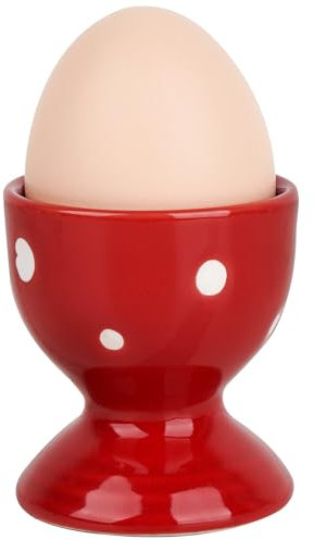 Lot de 2 coquetiers à pois en céramique pour œufs durs ou mous - Décoration de table de petit-déjeuner - Rouge