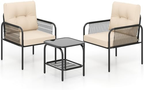 LIFEZEAL Gartenmöbel Set PE-Rattan, Terrassenmöbel Sitzgruppe mit abnehmbaren Kissen & Couchtisch Glas, Lounge Set für Garten, Terrasse und Hof