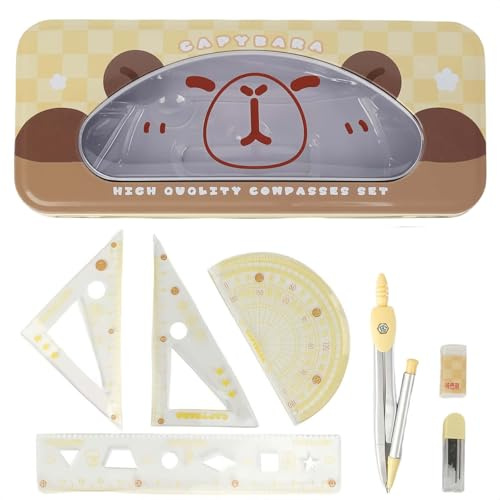 MHwan Maths Sets, 7 Pcs Cute Strong and durable Shell, a High-Quality Geometry Sets for Secondary School Loved by Children, Protractor compass Set Suitable for Middle School Mathematic