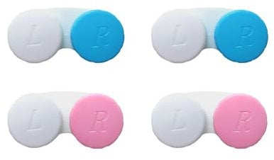 Nazeauf Contact Lens Cases - 4pcs Portable Contact Lens - Travel Contact Lens Cases,Contact Lens Soaking Storage Case with L and R Caps,Contact Lens Cases Holder Box(Pink+Blue)