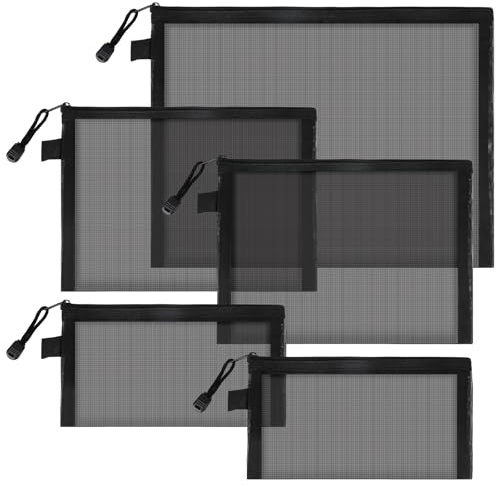 Mesh Reißverschluss Beutel, A4, A5, A6, mit Reißverschluss, für Organizer | Dokumententasche, 5 Stück, 3 Größen, Wasserdichte, für Schule Bürobedarf Kosmetik Aufbewahrungsbeutel