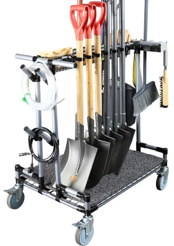 Heavy-Duty Garden Tool Organizer Cart Ideal for Gardening, Upgraded 5-Inch Wheels for Lawn & Sand, Long-Handle Tool Storage