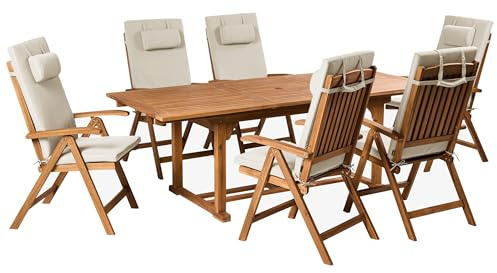 Beliani 6 Seater Garden Dining Set Acacia Wood Foldable Chairs Taupe Cushions Java Premium