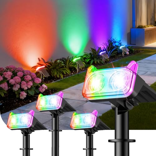 GEARLITE 4 Stück Solarlampen für Außen Garten, 8 Modi Superhelle Farblicht Solar Strahler Max 18 Stunden Arbeitszeit Gartenleuchten IP65 Gartenstrahler für Außen Bäume Hof Garten Bäume Weg Deko