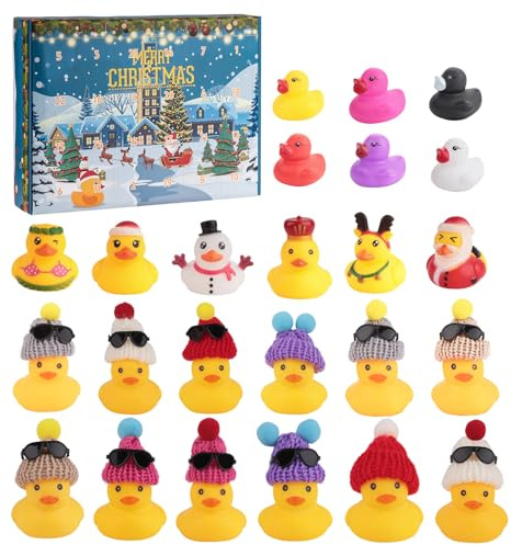 Duck Advent Calendar - Adventskalender Quietscheenten Knobelspiele, Beliebte Kids, Kreativer Adventskalender, Gummiente Tiere für Kinder Mädchen Junge Christmas, Cartoon Ducks (Gelb)