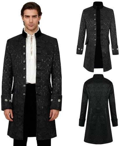 Crubelon Herren Victorian‑Gothic‑Tailcoat,Steampunk Vintage Lange Jacke | Geeignet für Halloween‑Party,Theateraufführung;retro Steampunk‑Viktorian‑Stil für Rollenspiel,Fest‑und Verkleidungsanlässe