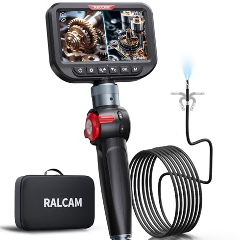 Ralcam Telecamera Endoscopica con Luce, Doppia Camera 8,5 mm e Display HD 5, Testa Articolata 180°, Cavo Semi-Rigido 3 m, IP67 – Per Controllo di Auto, Tubi e Condizionatori