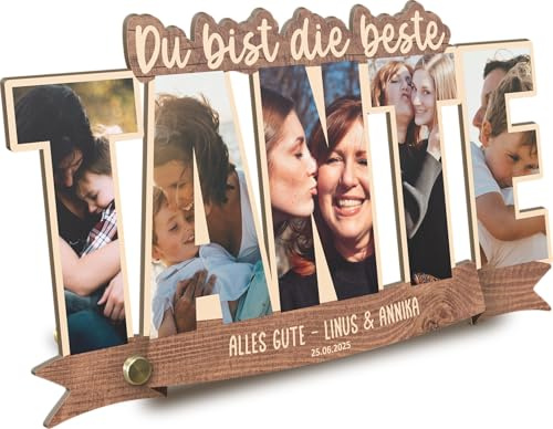 Generisch Tante Geschenk personalisiert - Foto Geschenk aus Holz - Beste Tante Geschenkidee, Auntie Geschenke Geburtstag, Schriftzughalter, Patentante Geschenke, Geschenkidee für Tanten, Patentante