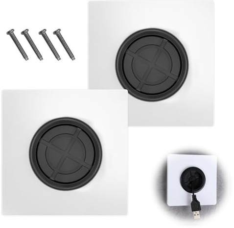 2-Piece Cable Entry Cover, Brushed Wall Plate, White Single-Gang Bristle Pass-Through Panel, Conceals Sockets, Organises Cables Neatly, Easy Install, Ideal for Home, Kitchen, Office & Study Rooms
