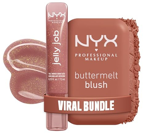 Bundle aus NYX Professional Makeup Jelly Job Peptide Infused Jelly Gloss Honey It's Jelly + Buttermelt Blush, Cremige Textur mit Mangobutter, Mandelbutter und Sheabutter, Farbe: Feeling Butta
