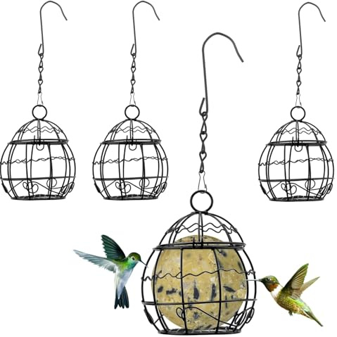4 Stück Metall Vogel Futterspender Hängend - Wetterfestes Vogelfutterhaus Garten mit Kette Fettballhalter für Meisen & Wildvögel Outdoor Vogelfutterstation Balkon Deko