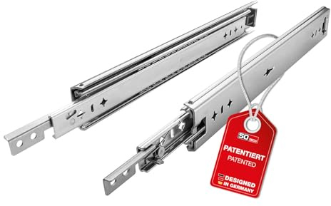 SOTECH VarioSlide Schwerlastauszug 1 Paar 350 mm, Silber verzinkt, Belastbarkeit 100 kg KV2-100-H53-EH mit Lock-in/out Vollauszug für Servicefahrzeuge, Transporter oder Maschinenbau