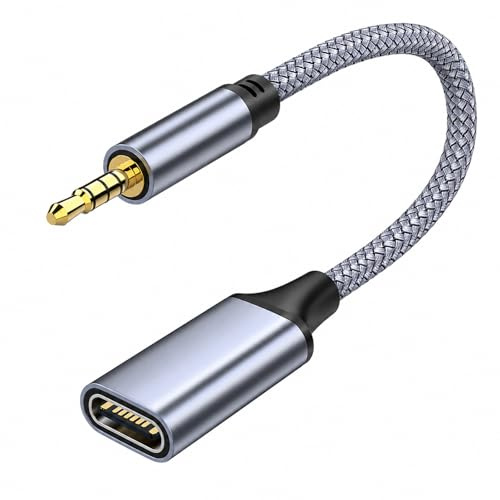 Leloco USB C auf Klinke Adapter, Typ-C Aux Kabel für Kopfhörer | Graues Aluminiumgehäuse, Kupferkern für Hi-Fi Sound. Ideal für Auto & Stereoanlage. Nur für analoge Audioausgabe geeignet.