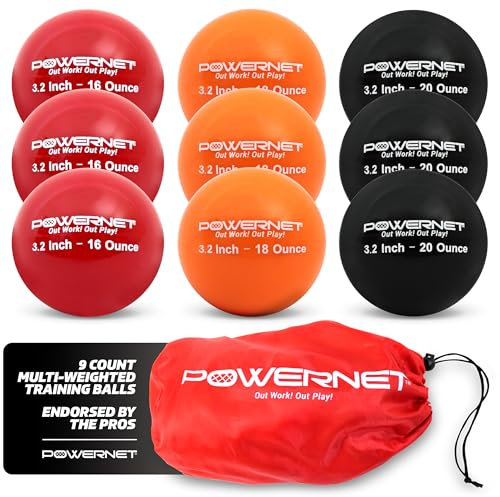 Powernet 8,1 cm beschwert Hitting Vlies Progressive Training Bälle (9 Pack) | Stärke aufzubauen und Muskel verbessern Technik Form Softball Größe Auge-Hand Koordination, PRO Pack 16, 18, 20 Ounces