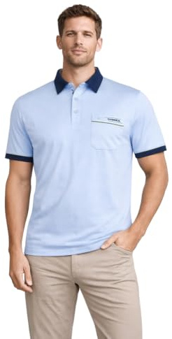 Gabicci - Plain Polo Shirt with Contrasting Collar and Piping (Large, Sky)