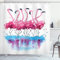 ABAKUHAUS Flamingo Duschvorhang, Flamingo and Bird, Stoffliches Gewebe Badezimmerdekorationsset mit Haken, 175 x 180 cm, Blau Lila Rosa