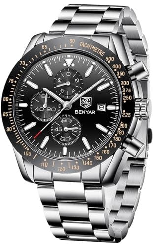 BENYAR herrenuhren Chronograph Analogue Quartz Armbanduhr für männer Lederband Herren Fashion Business Sport Design 30M wasserdicht Elegantes Geschenk für männer