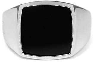 Herren Ring Siegelring mit Stein 925 Sterling Silber massiv quadratisch eckig poliert glänzend handgemacht | Männerschmuck aus Deutschland mit Geschenkbox (Onyx schwarz, 56 (17.8))