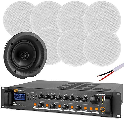 Professional 4-Zone 8 Ceiling Speaker Bluetooth System - Complete Multi-Room Audio PA Solution with Mixer Amplifier, 8x High-Fidelity In-Ceiling Speakers & 100m Cable for Commercial & Home Use