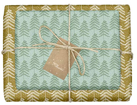 dabelino Geschenkpapier Weihnachten für Erwachsene Tannenbäume - grün, braun: 4x Bögen + 4x Anhänger Set (modern, edel, umweltfreundlich, öko) | doppelseitiges Weihnachtsgeschenkpapier