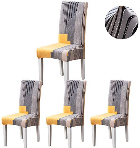 ARNTY Stuhlhussen 4er 6er Set,Stretch Stuhl Bezug Esszimmer,Universal Moderne Elastische Hussen für Stühle für Esszimmer Party Hotel Restaurant Deko (Grau&Orange, 4 Stück)