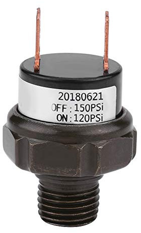 Qiilu Automatischer Luftkompressorschalter für Auto, Universal, 1/4 Zoll, NPT, Luftdruckschalter, 12 V, Druckschalter, Lufttank (schwarz) (120-150 PSI)