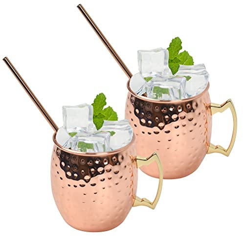 NA Juego de 2 Taza Moscow Mule de Taza de Cobre Taza de cóctel Taza de latón de Acero Inoxidable 304 Tazas de 500 ml para Cada Bebida fría Tazas de Cobre Vaso de Cerveza Cóctel