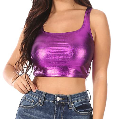 Sakkas 18-1507 - Canotta da Donna Elasticizzata Senza Maniche Liquid Metallic Club Crop Made in USA - Viola - 2X