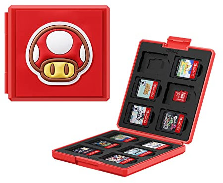JINGDU Custodia per schede di gioco per Nintendo Switch, portatile e sottile scatola rigida, custodia protettiva antiurto portacartucce con 12 slot per cartucce per Switch NS/OLED/Lite, Mushroom