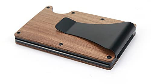Quluxe Portefeuille en Bois Super Fin Minimaliste avec Poche Avant bloquant Les RFID pour Homme avec Pince à Billets - Couleur Noyer, Minimaliste