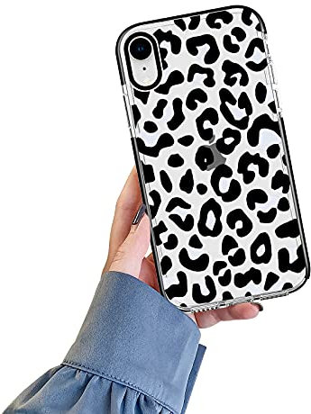Newseego Compatible with iPhone XR Case, Girls Cute Animal Design Phone Back Cover Transparent Soft Silicone Leopard Print Case for iPhone XR Cheetah Design TPU Shockproof Bumper for iPhone XR-Black