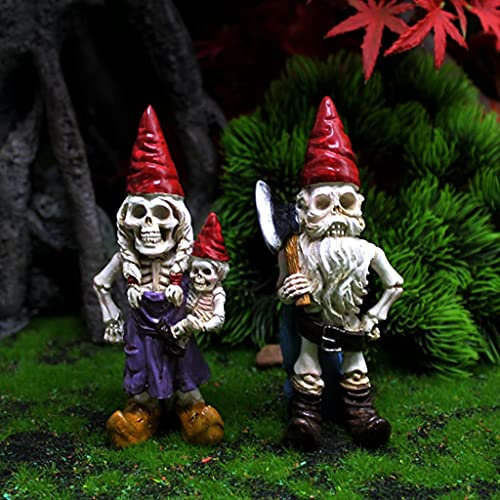 Statue de couple squelette – Halloween zombie nain de jardin famille de squelettes, statue de squelette, statue de nain de jardin, statue pour Halloween, décoration de la maison ou de la cour