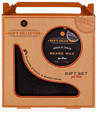 accentra Geschenkset Men`s Collection, für Männer, Bartwachs und Kombi-Tool aus Bartschablone und Bart Kamm in einer Geschenkschachtel aus Kraftpapier mit Griff