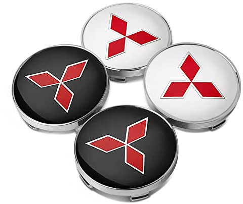 DBFDAQ 4 Stück Radkappen Radnabenkappen Aufkleber, für Mitsubishi Lancer Outlander ASX Pajero Colt Galant 8 60MM Auto Nabenkappen Zierkappen Emblem Zubehör Accessoires with Logo, White