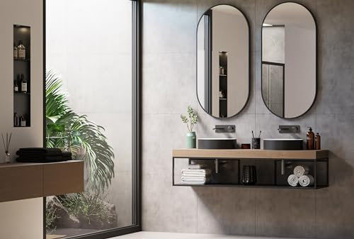 BERNSTEIN® Badezimmerspiegel 8144B oval mit Leichtmetallrahmen in Schwarz Wandmontage Wandspiegel Badspiegel Spiegel Bad Größe 60x120cm