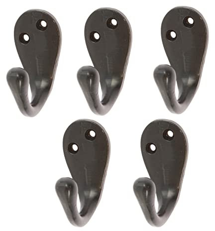Hammer and Tongs Narrow Robe Hooks - W30mm x H55mm - Pack of 5 - Wall Mounted Metal Single Clothes Hook for Entryways, Bathroom, Kitchen, Garage Storage