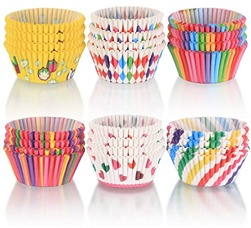600 Stück Muffinförmchen Papier, Muffins Backförmchen, Cupcake Regenbogen Papier Fällen Liners Wrapper, Papierförmchen für Backen, Weihnachten, Hochzeit, Halloween Deko