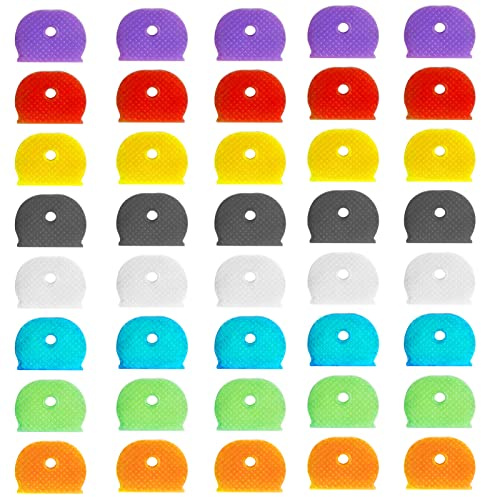 40 Pcs Key Covers Caps, Key Caps Covers Tags Set Flexible Key Covers Coloured Key Identifiers Caps Key Colour Caps Key Cap Label for Easy Identifying House Door Keys, 8 Assorted Colors