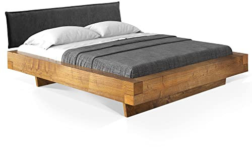 moebel-eins CURBY Balkenbett mit Polster-Kopfteil, Wangenfuß, Material Massivholz, 180 x 220 cm, Vintage, Stoff Anthrazit