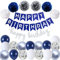 Buon Compleanno Blu Bianca Happy Birthday Banner Striscione Buon Compleanno Blu Bianca Argentato Festone Pompon Palloncini