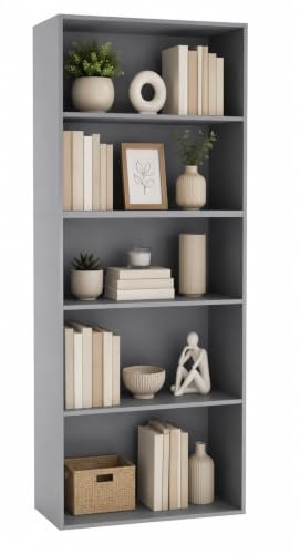 URBNLIVING 5 Tier Wide Wooden Bookcase Storage Shelf Display Unit | Simple Contemporary Design, Spacious Open Compartments, Durable MDF, Easy Self-Assembly, Home & Office Use